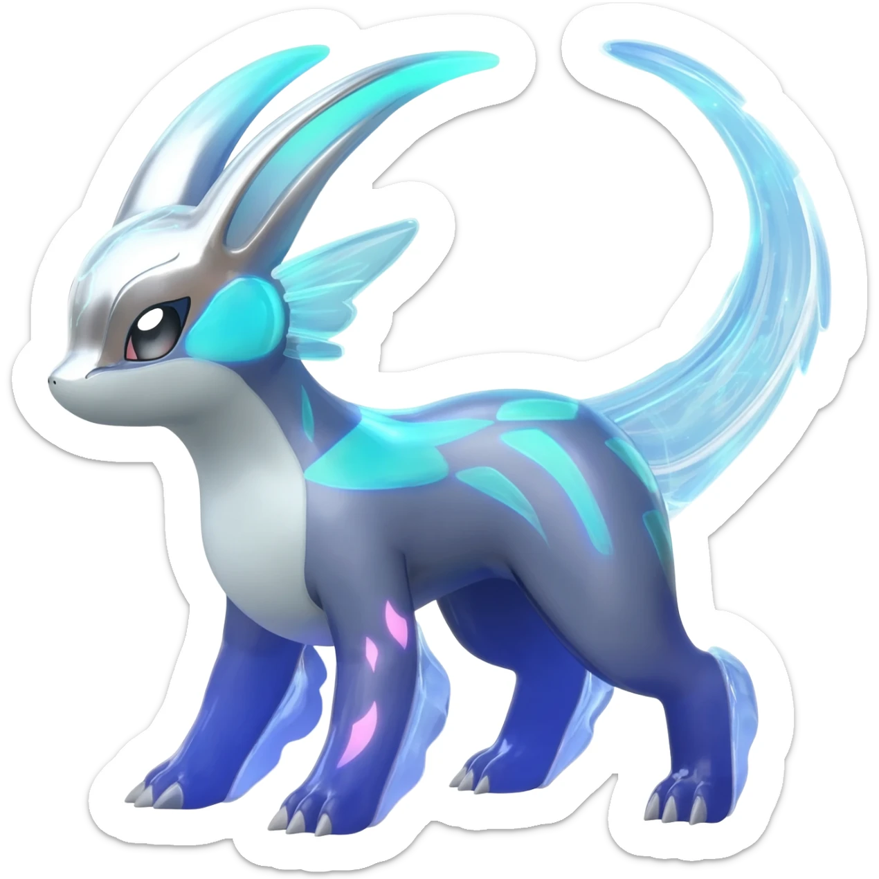 An exotic neon colorful unique bizarre eccentric Fakémon-Vaporeon-Espeon-creature (full body) sticker