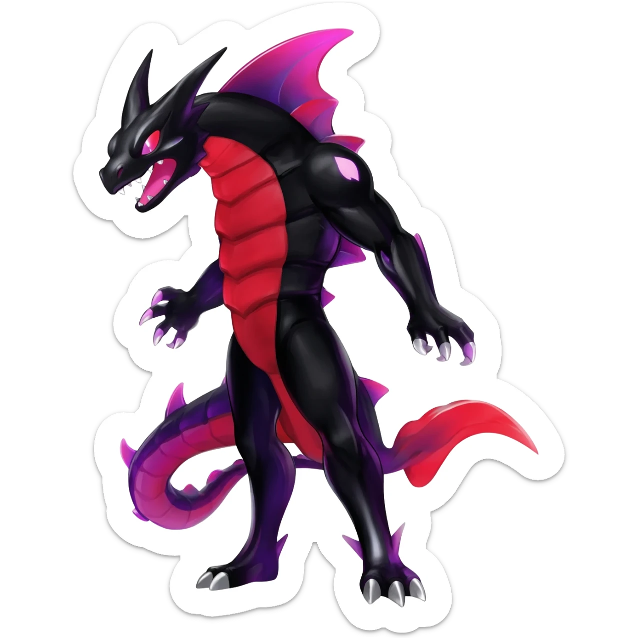 Obsidian-Black and red/purple-gradients lanky elegant evil badass handsome cool beautiful Shiny-Charizard-Salazzle-Seviper-Salandit-fusion sticker