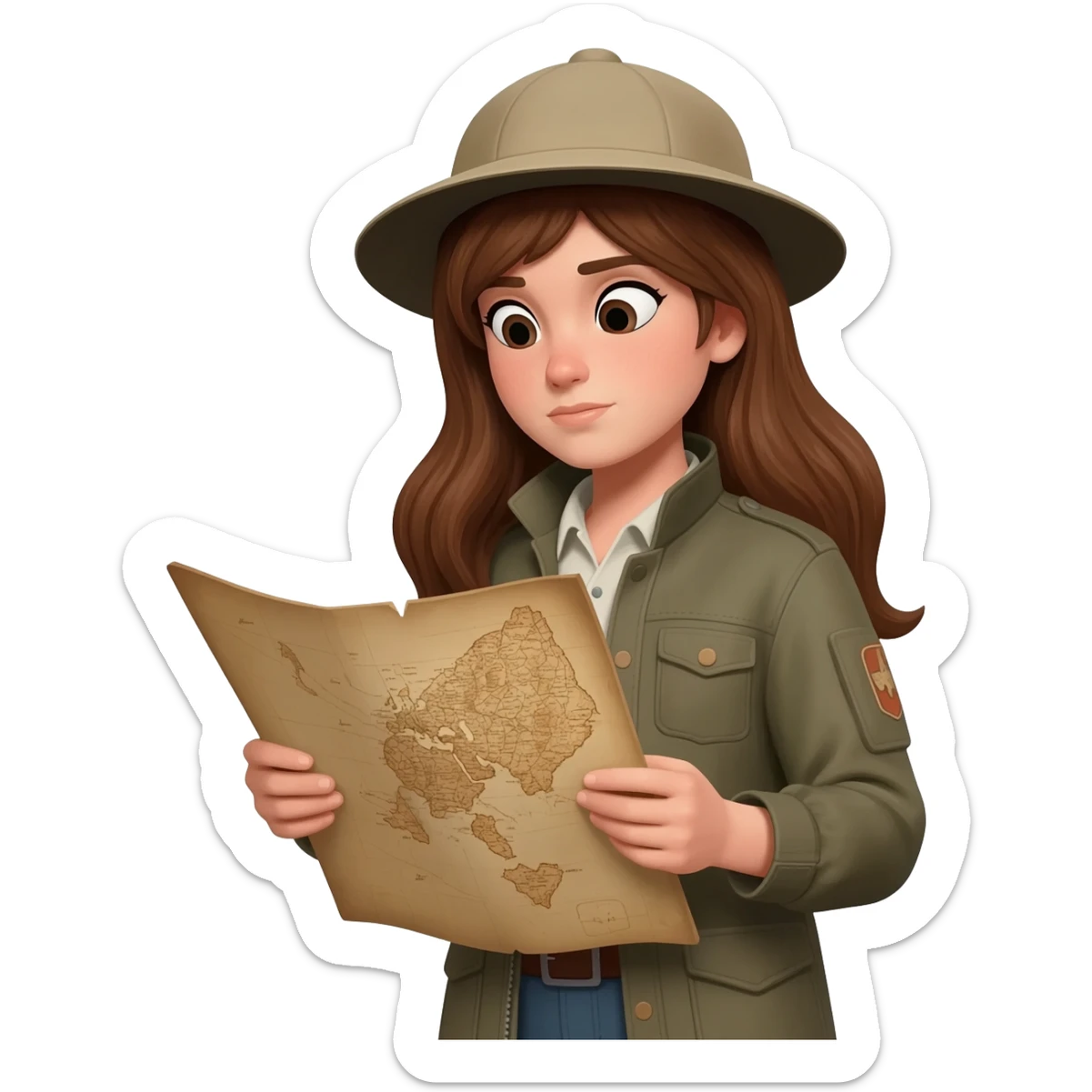archaeologist girl is holding a map sticker