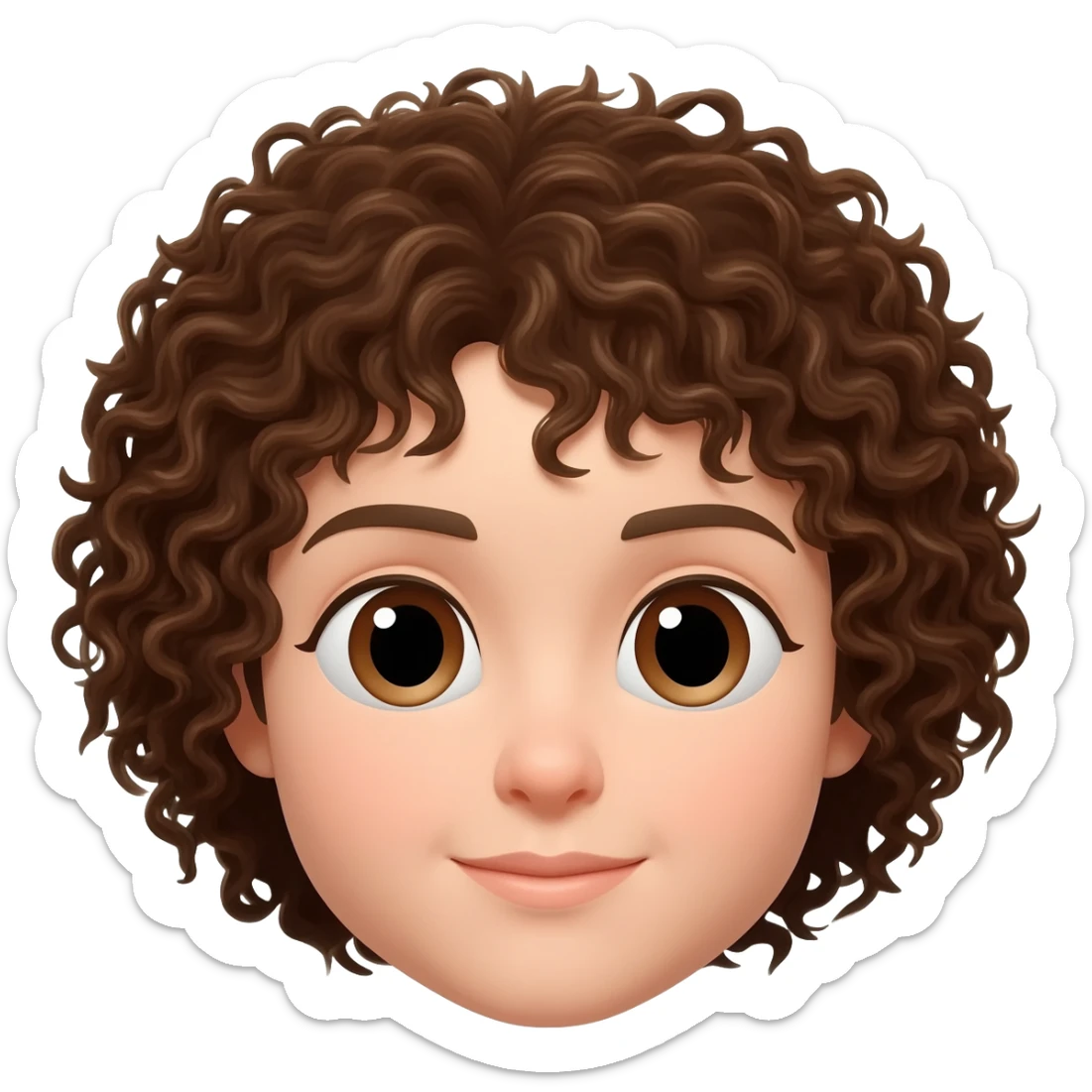with curly brown hair brown eyes and light skin sticker
