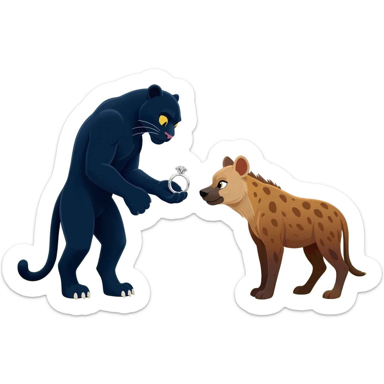 a panther who proposes marriage to a hyena sticker