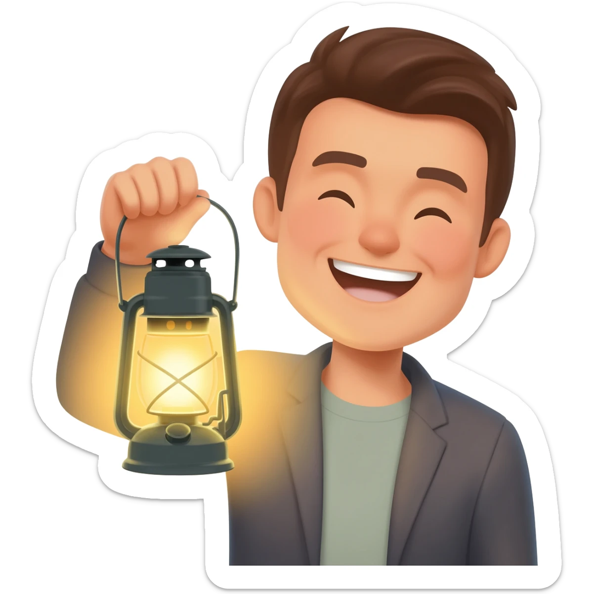 Happy man with light sticker