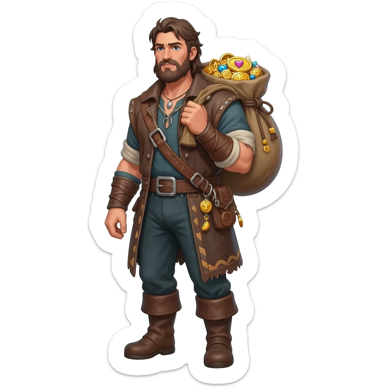  парень несет мешок с драгоценносями за спиной во весь рост  sticker