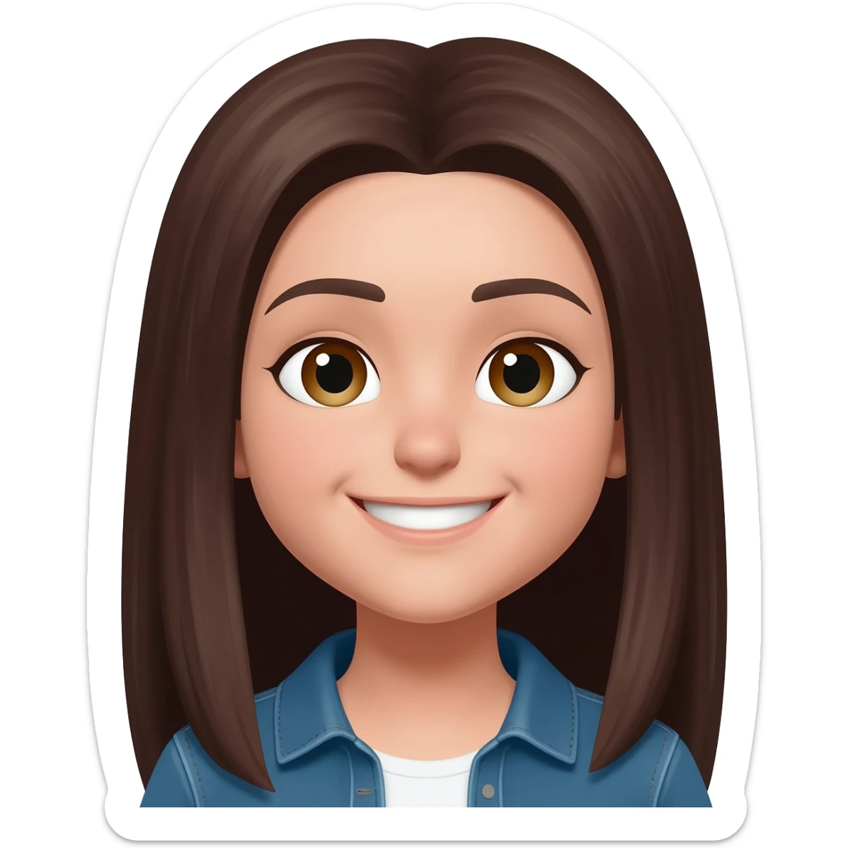 chica con pelo marrón oscuro largo y ojos castaños con ropa casual sonriente sticker