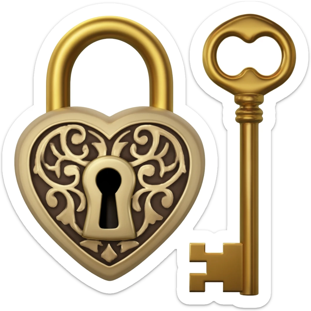 vintage beige heart-shaped lock and key sticker
