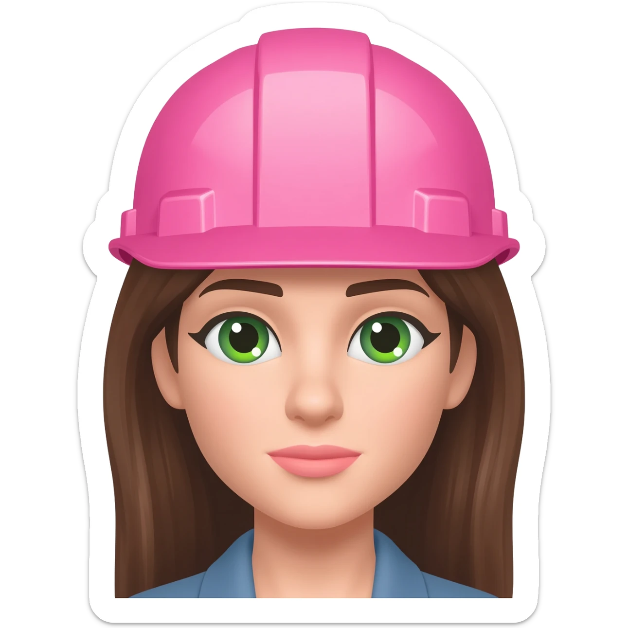 Ingeniera mujer pelo marron ojos verdes piel blanca y casco rosado sticker