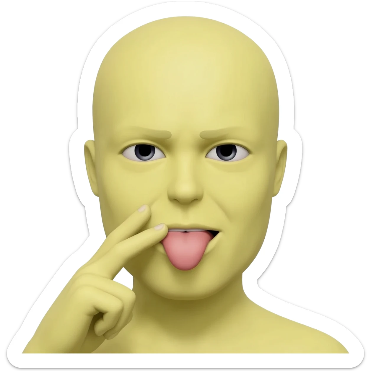 Make a emoji the is like a classic iPhone emoji so it is yellow and make it so the emoji is telling a secret so the hand is right next to the mouth but make the tongue stick out sticker
