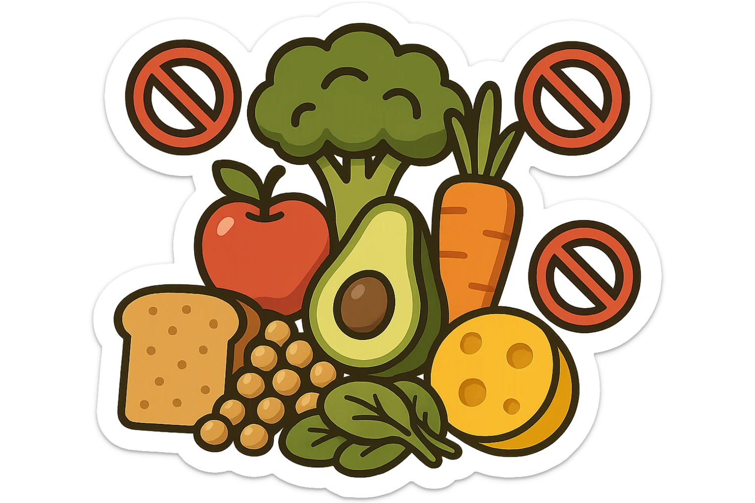 EMOJI STILE IPHONE DI UNa montagna di cibo sano con divieti 3d sparsi, IPERREALISTICO 4K sticker