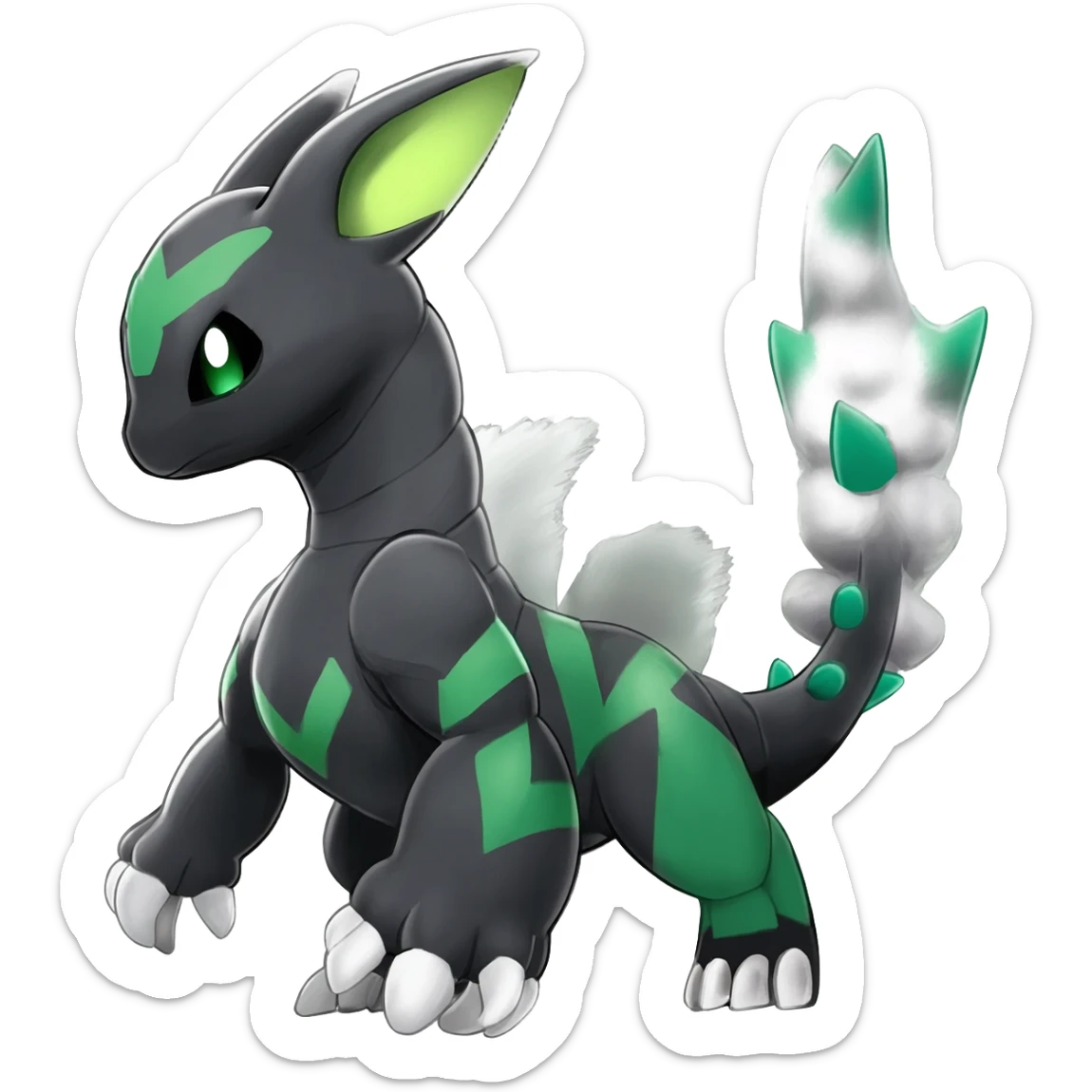 Shiny Black Grey White and Dark-Green Trico-Nargacuga-Silvally-Absol-fusion sticker
