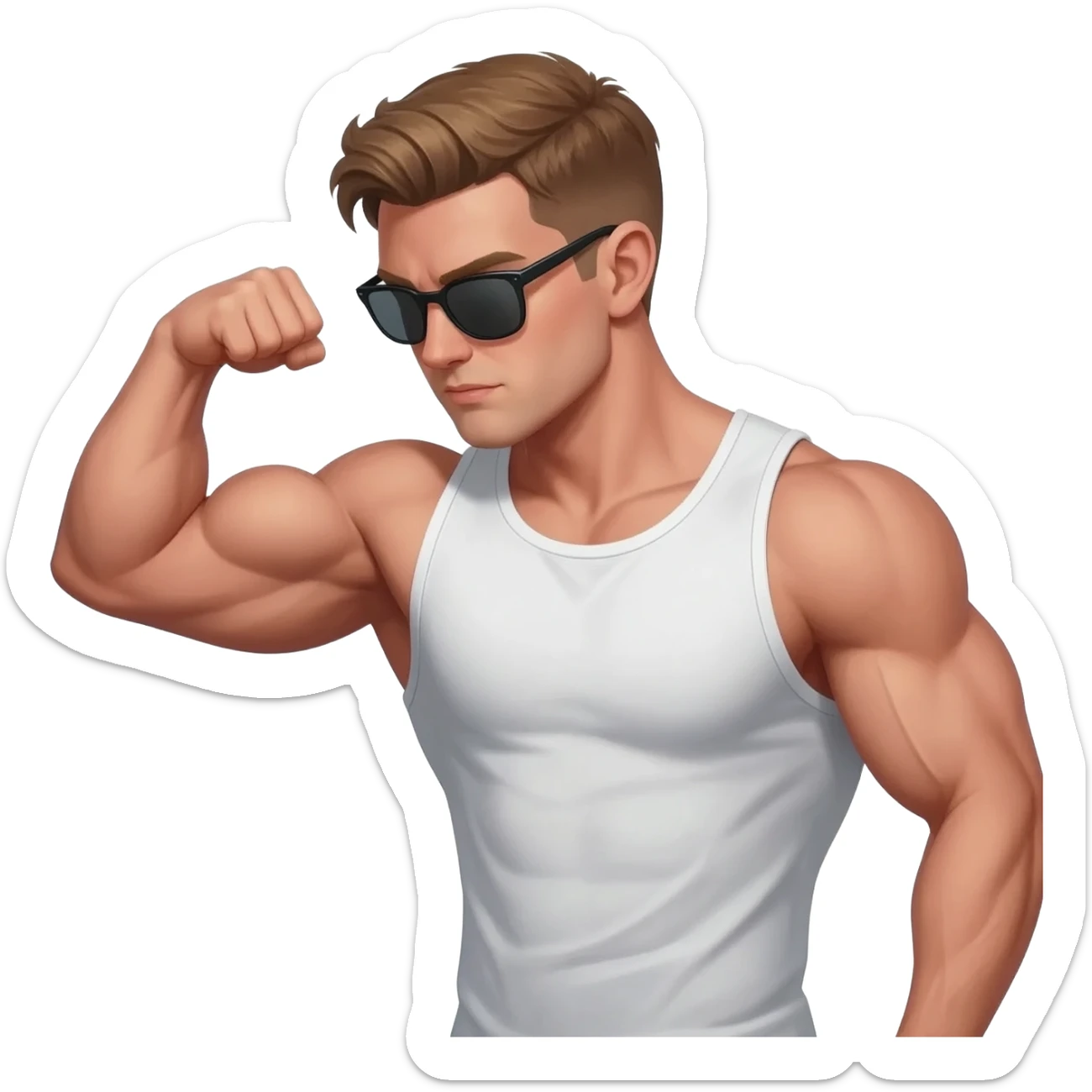 gym guy training muscles light brown hair and sunglasses sticker