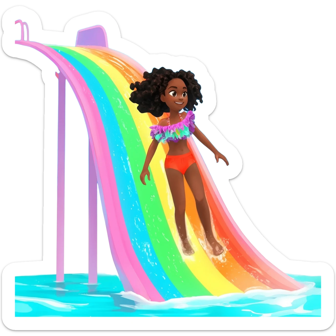 black girl rides a slide in a water park sticker