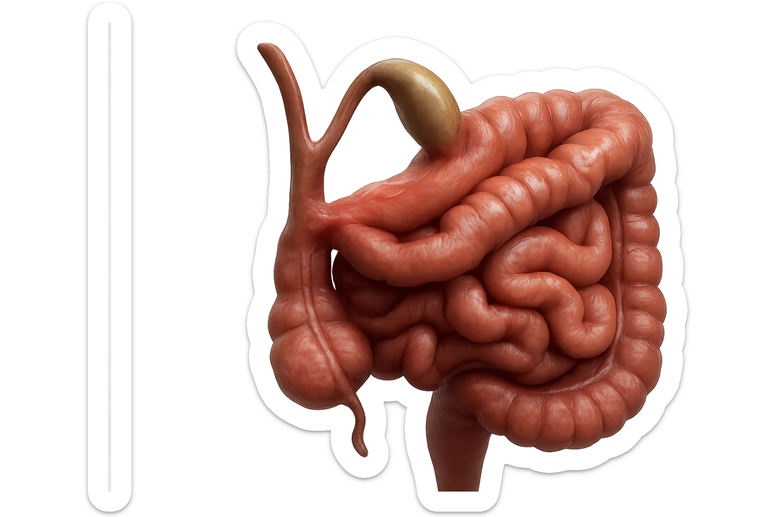 CISTIFELLEA E INTESTINO SONO COLLEGATI NEL DOLORE, SENZA SCRITTE E L'INTESTINO FALLO PERFETTO E REALISTICO, NON DISEGNATO iperrealistico 4k sticker