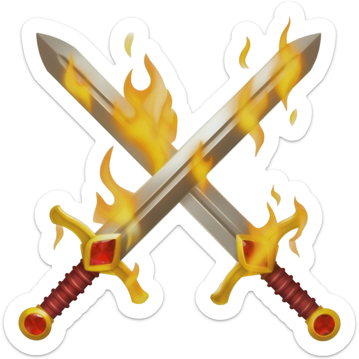 Flaming golden crossed swords with red gems sticker