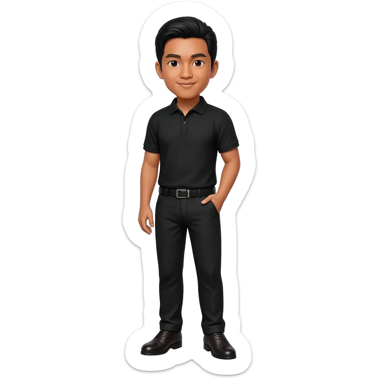 Filipino man black polo shirt and black pants and leather shoes  sticker