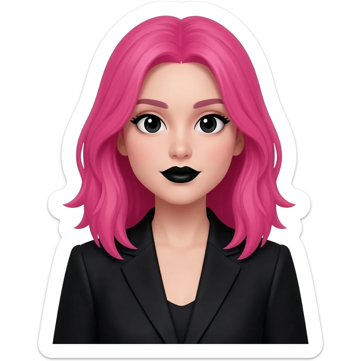 Girl pink hair and black eyes and black lips and black suit sticker