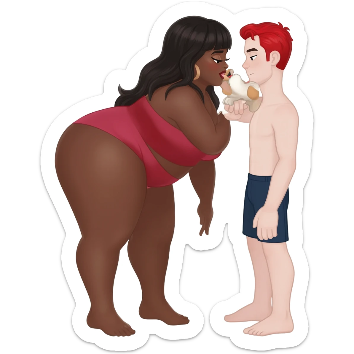 Black girl with big tits and skinny white guy with red hair having doggy style sex sticker