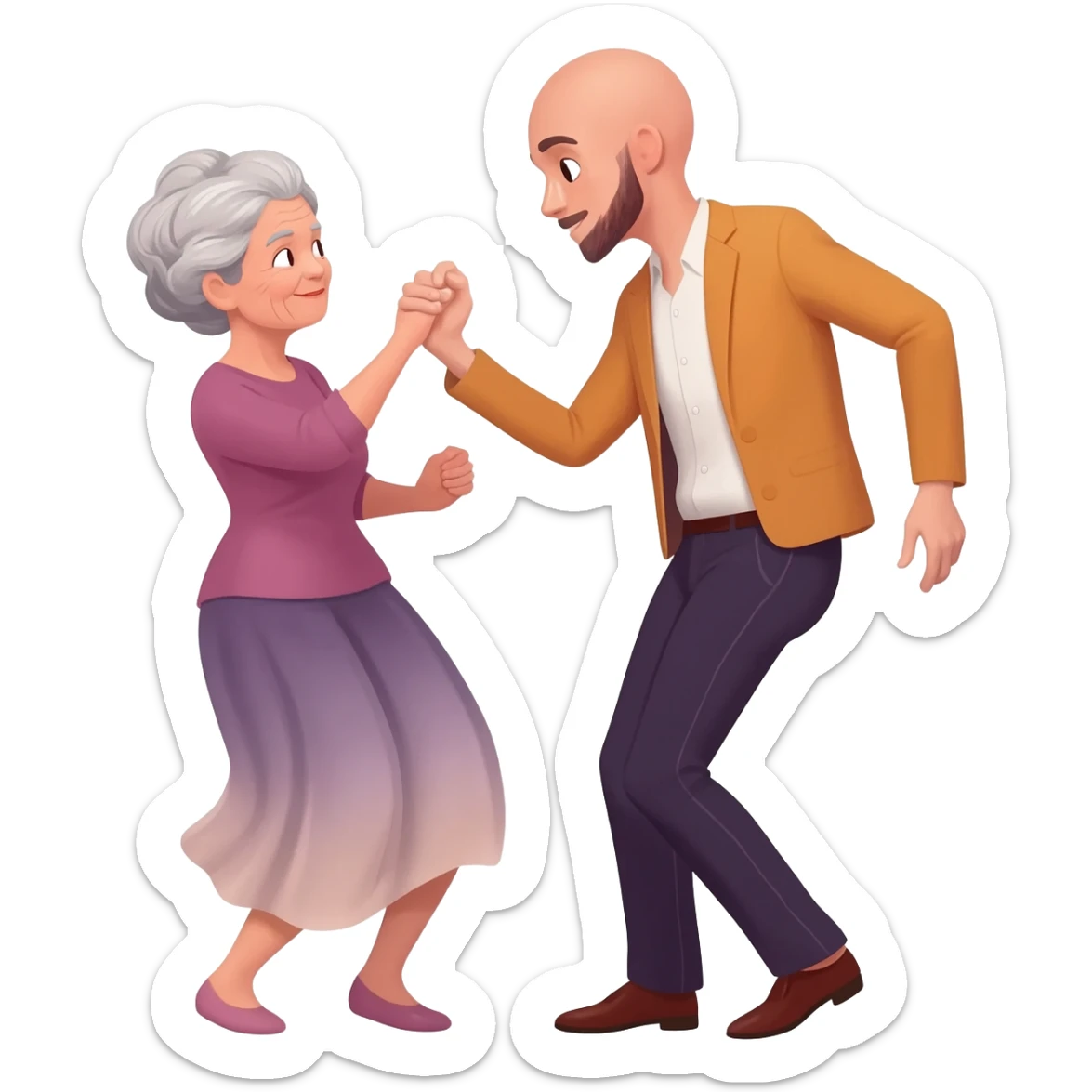 two elderly people, one is a woman the othe androgynous, partying sticker