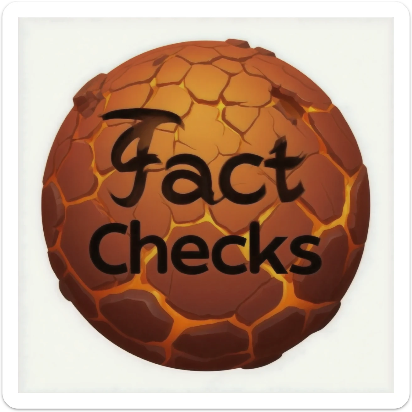 a red burning planet with "Fact Checks" written in black letters on it, just the planet, no background sticker