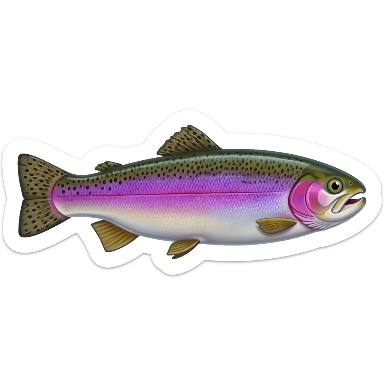 realistic rainbow trout fish bright purple blue green yellow white with black speckles sticker