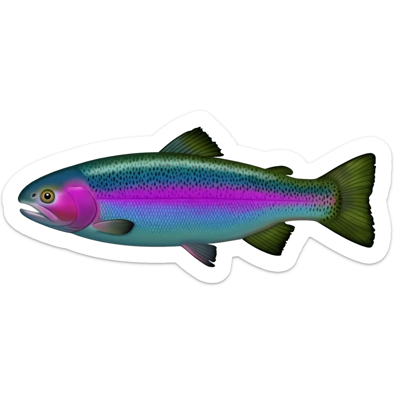 whole rainbow trout fish facing left bright purple blue green blue sticker