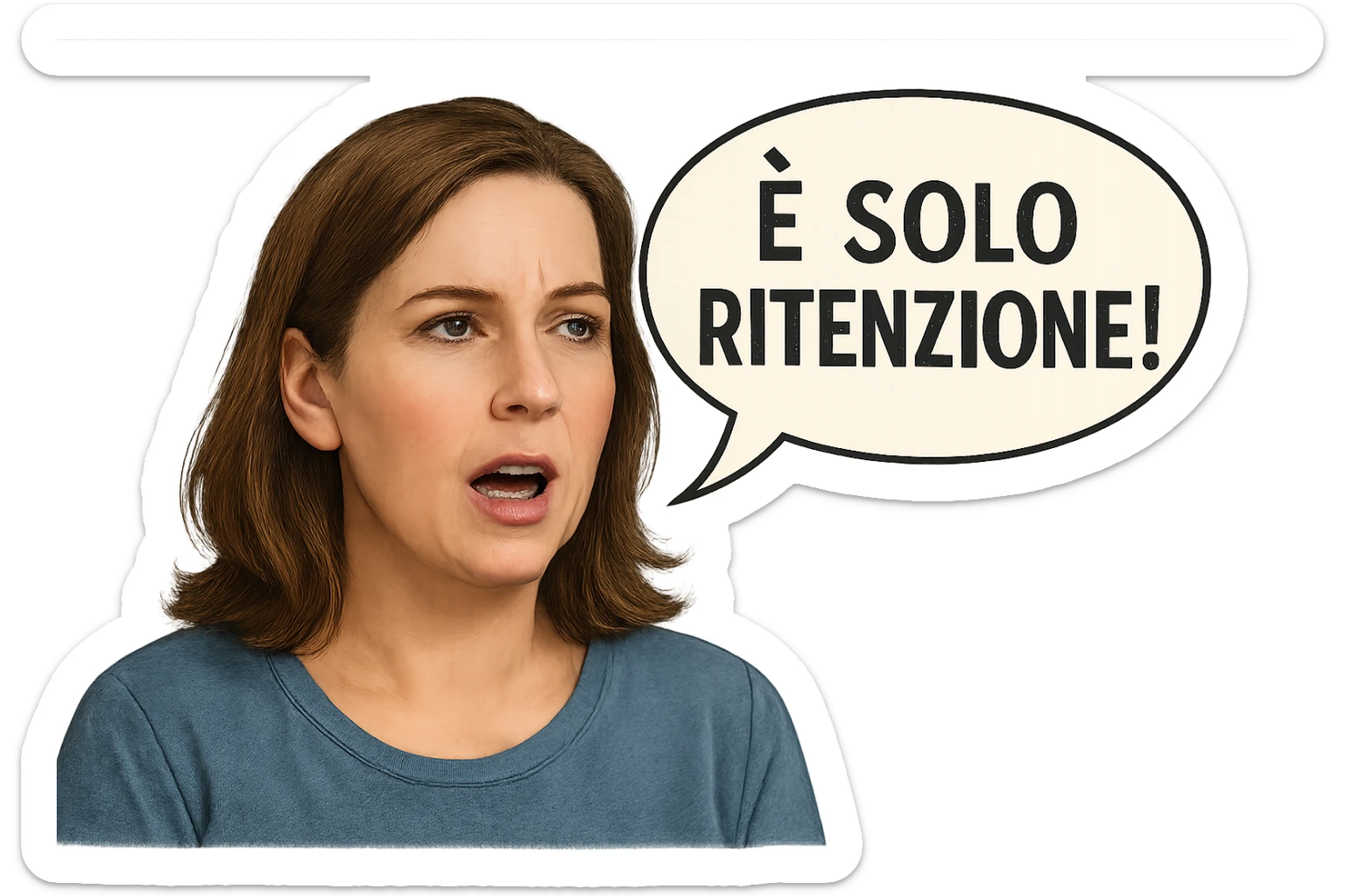 DONNA REALISTICA CHE DICE IN UN FUMETTO ALLA SUA DESTRA: "è SOLO RITENZIONE!" sticker