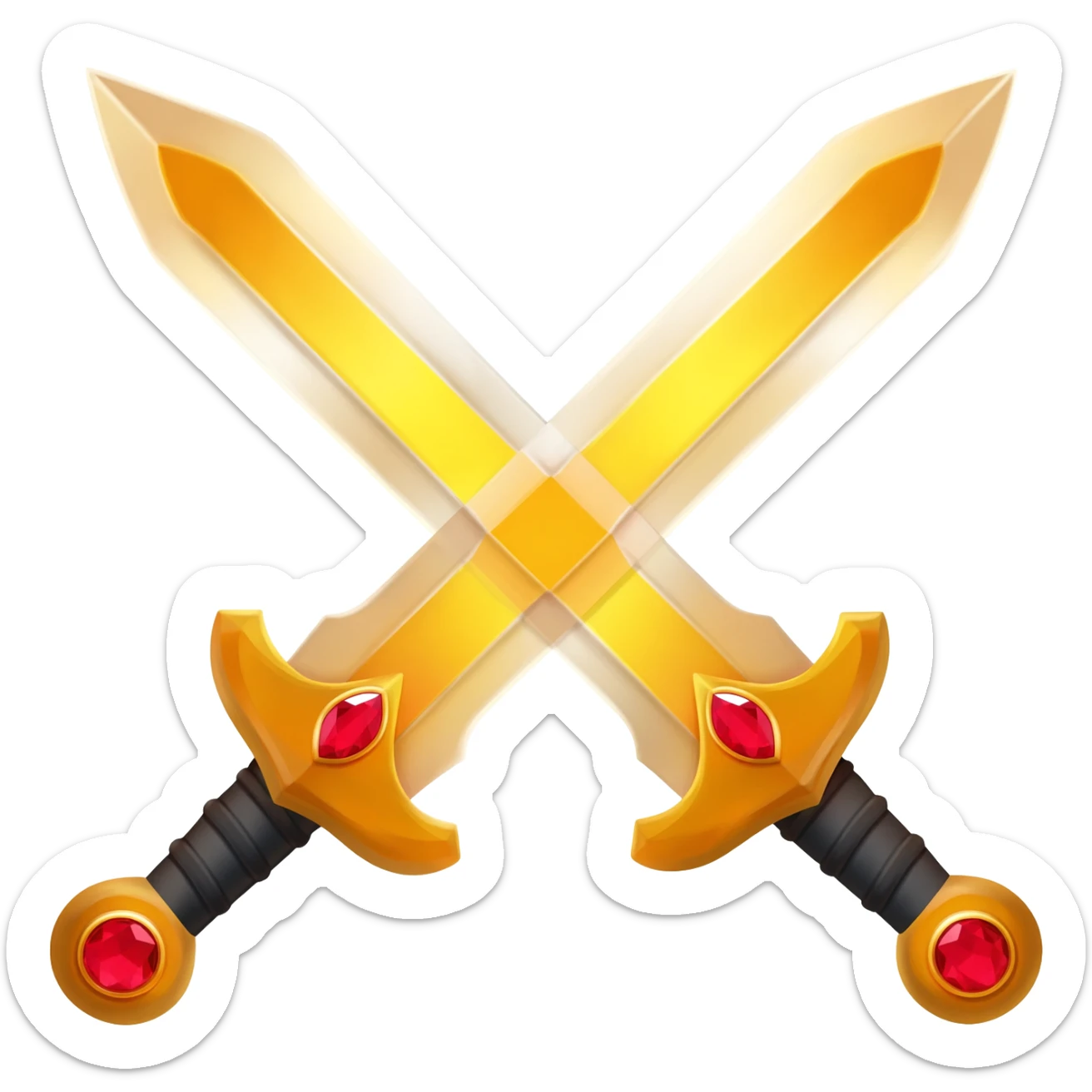 Flaming golden crossed swords with red gems sticker