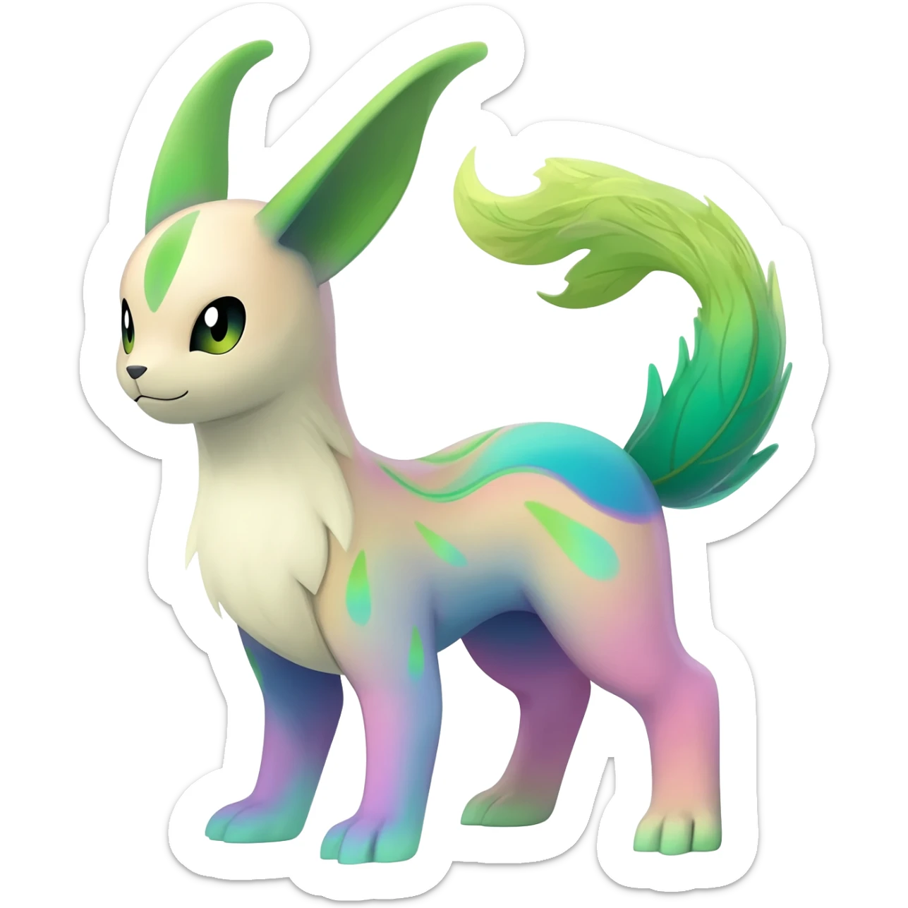 vibrant pastel bright colorful edgy exotic painted Fakémon-Pokémon-Vernid-Vaporeon-Leafeon-creature sticker
