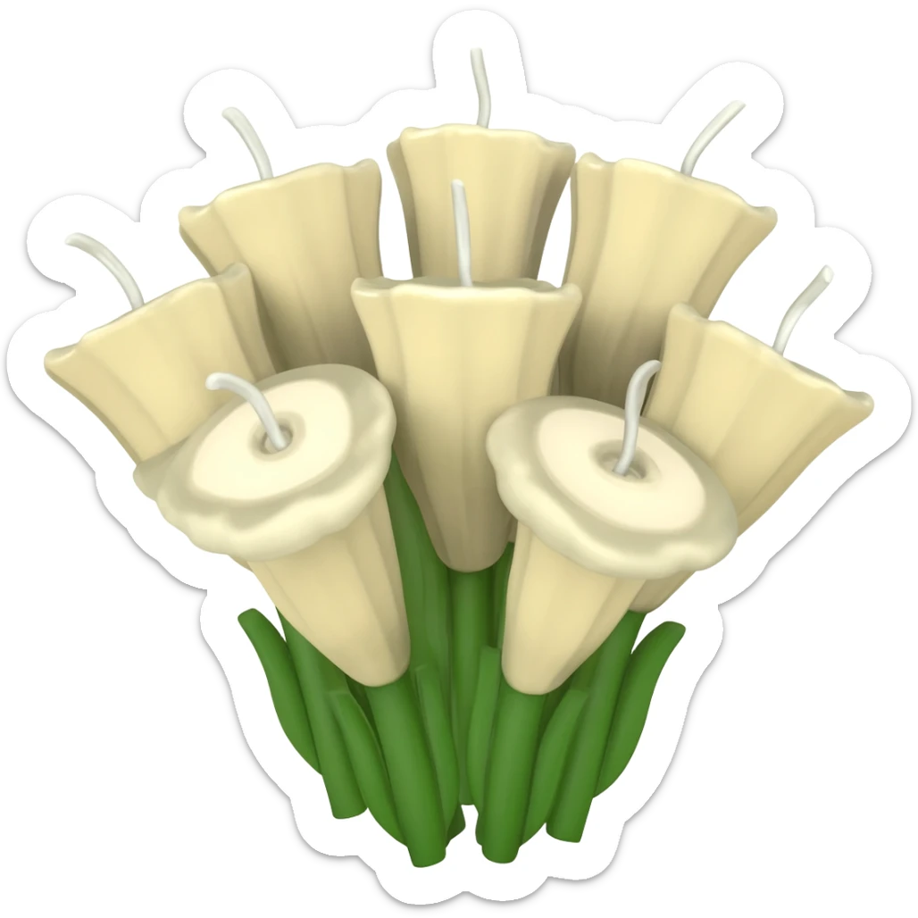 Bouquet of candle flowers in a Bouquet with wicks sticking up from it sticker