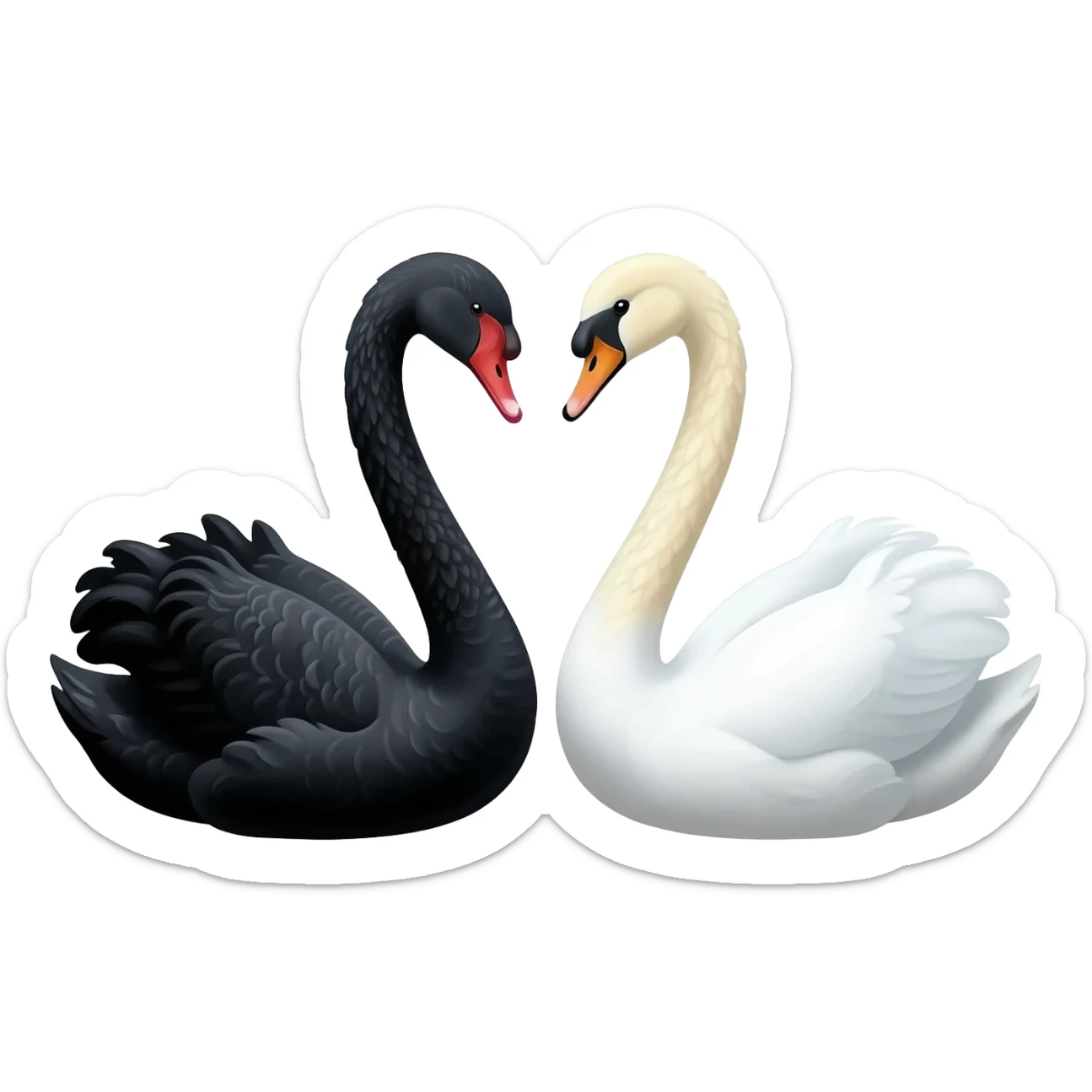 Black swan and white swan facing each other sticker