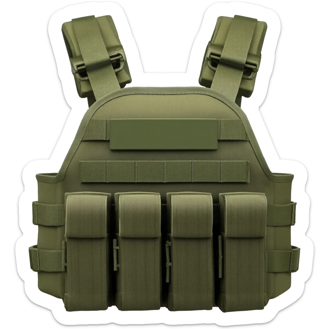 Green fatigue plate carrier bandolier with magazine pouch  sticker