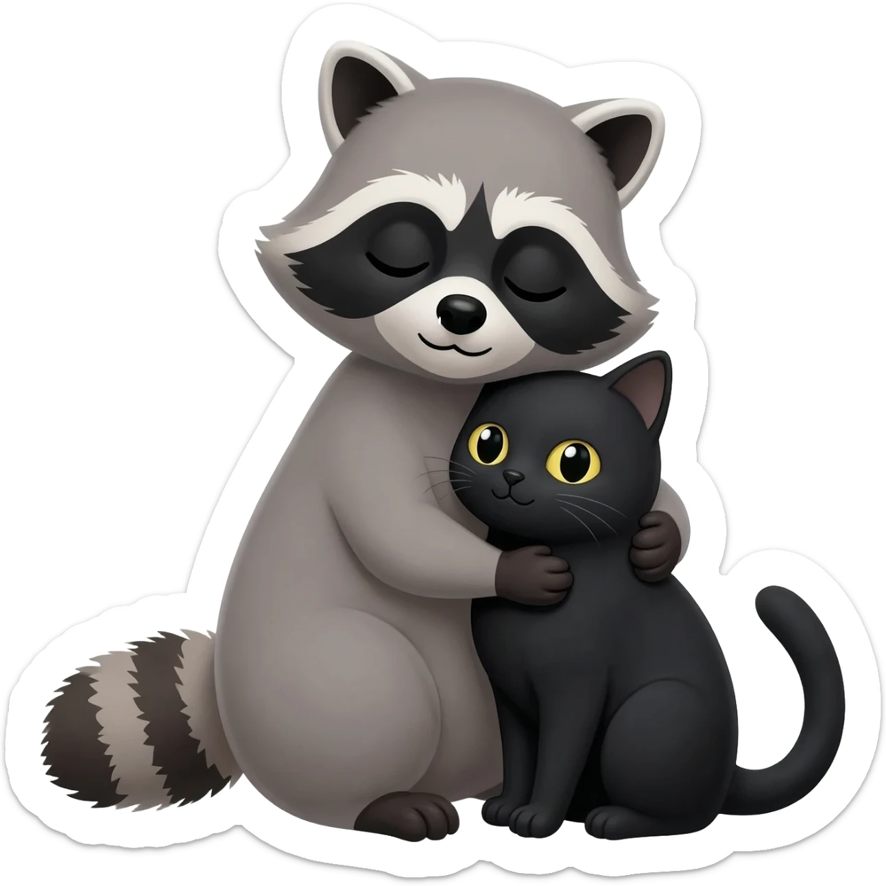 Raccoon and black cat in love sticker
