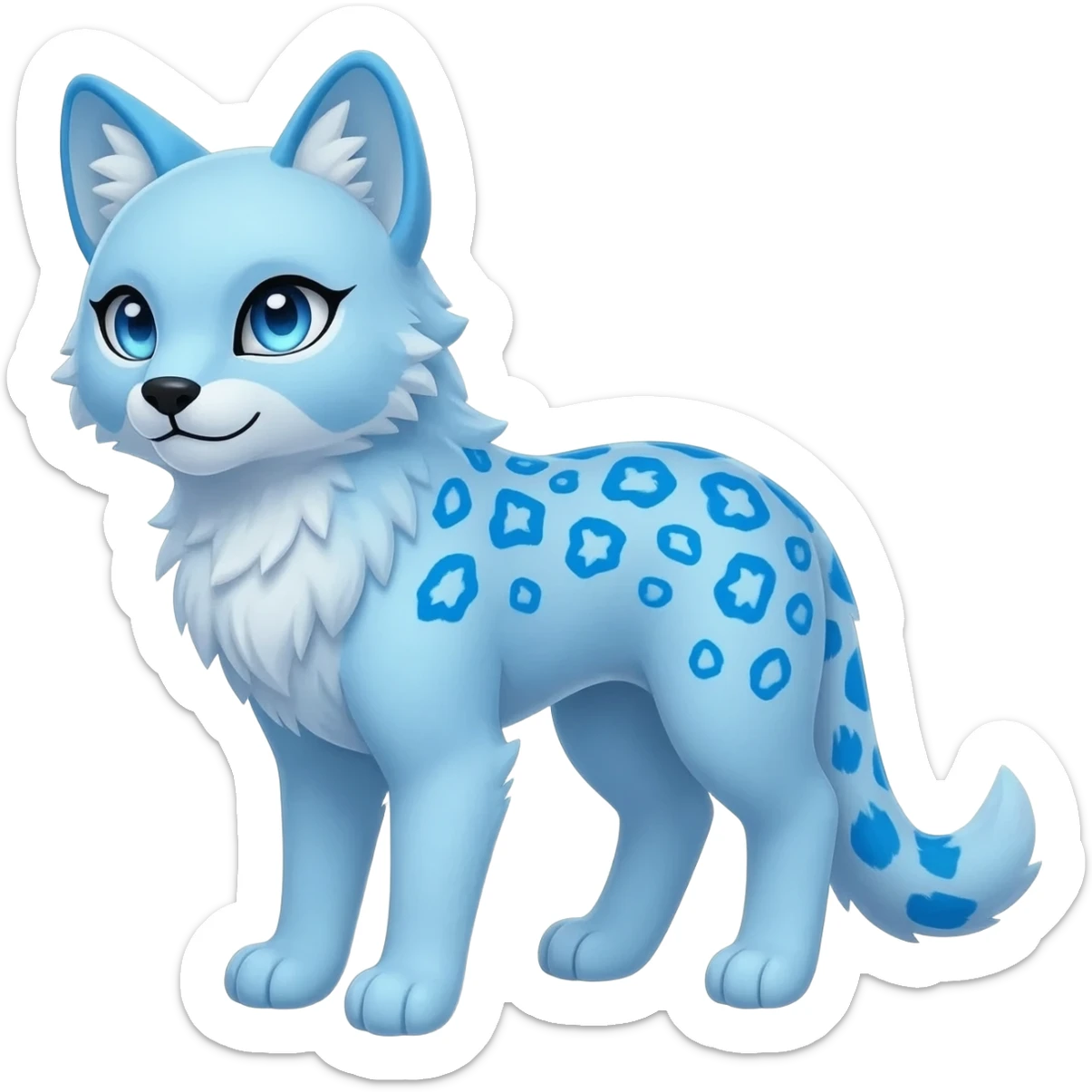 Blue cute adorable serval-snow-leopard-Lycanroc-wolf-fusion-hybrid, full body sticker