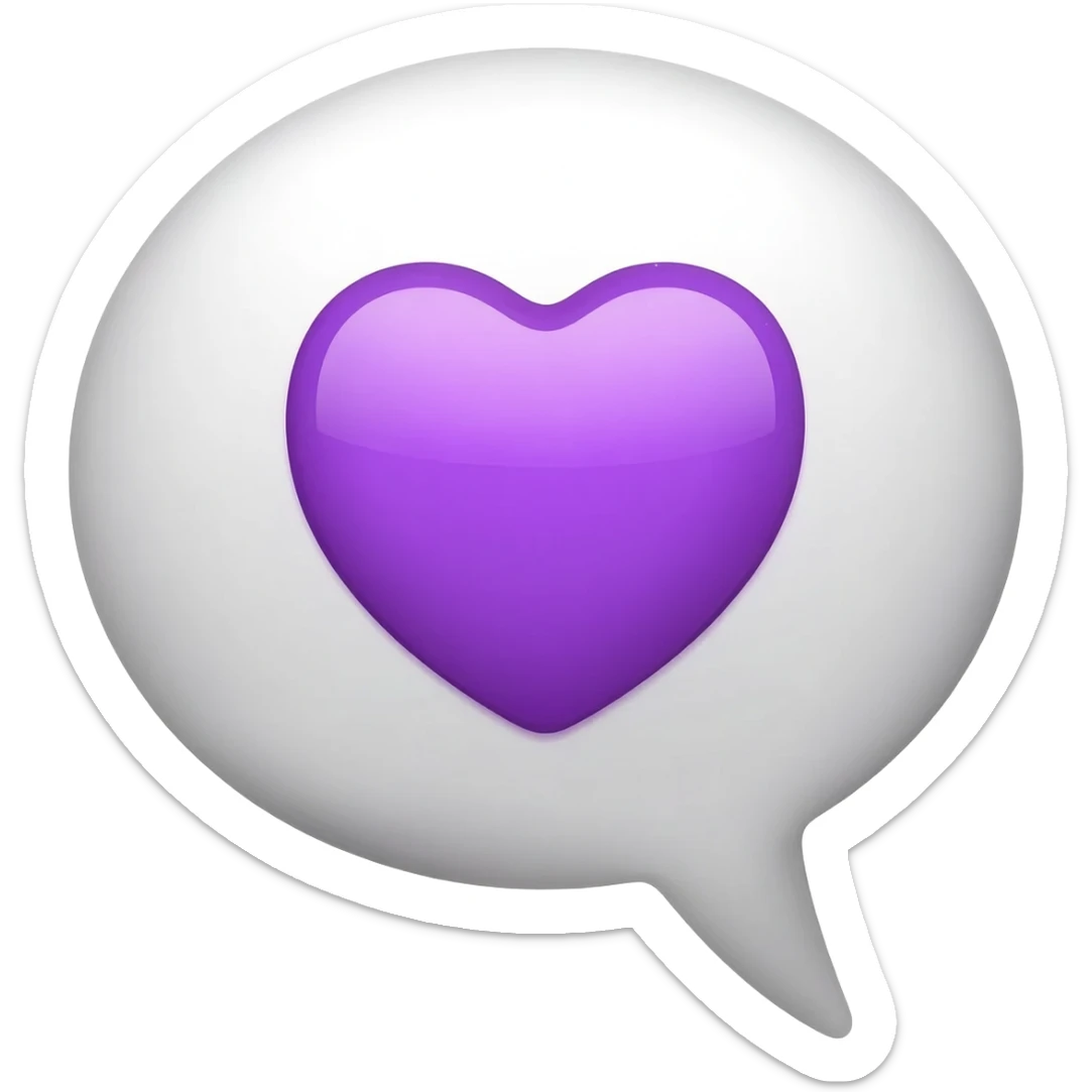 Apple-style emoji speech bubble with a purple heart inside, minimal, clean sticker