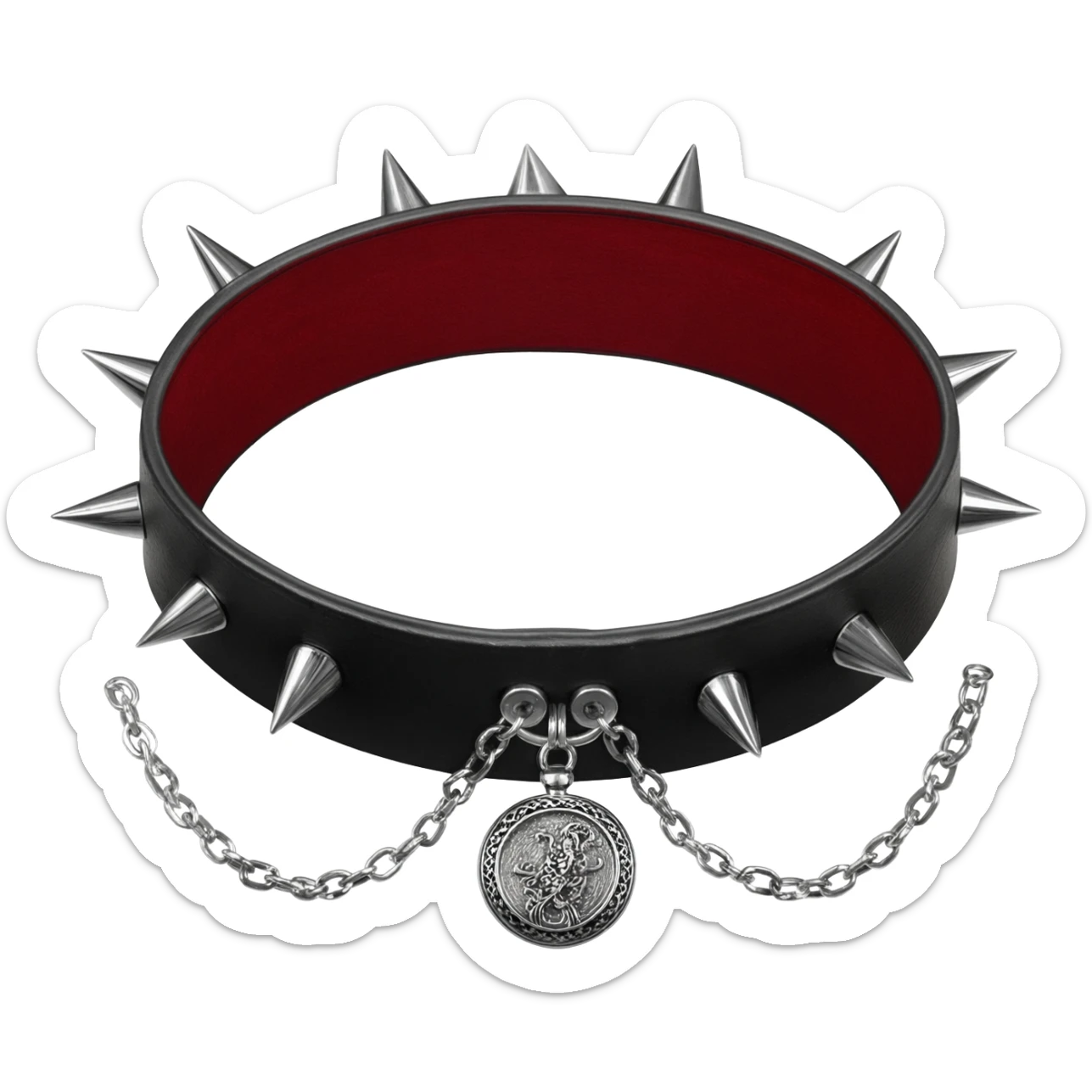 Black and red gothic lolita spiked choker-collar  with a silver locket attached in chains  sticker