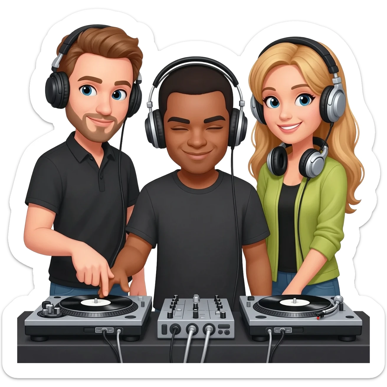 Trio djs with one guy and two girls sticker