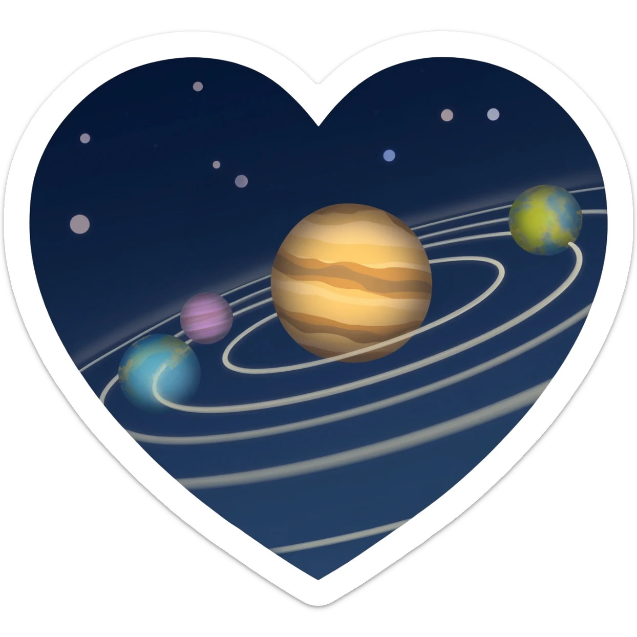 Solar system with planets shaped like hearts sticker