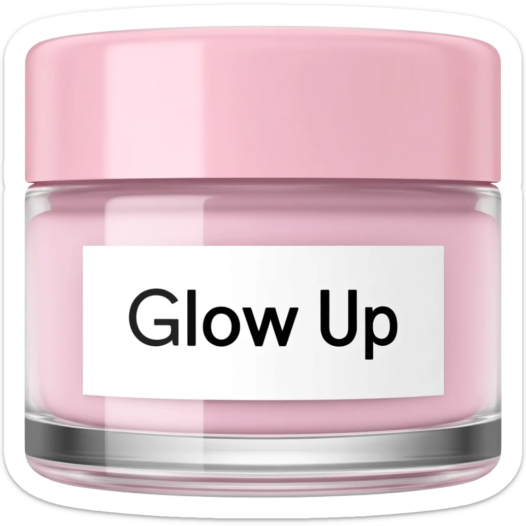 a pink and white cream with a brand name that says glow up sticker