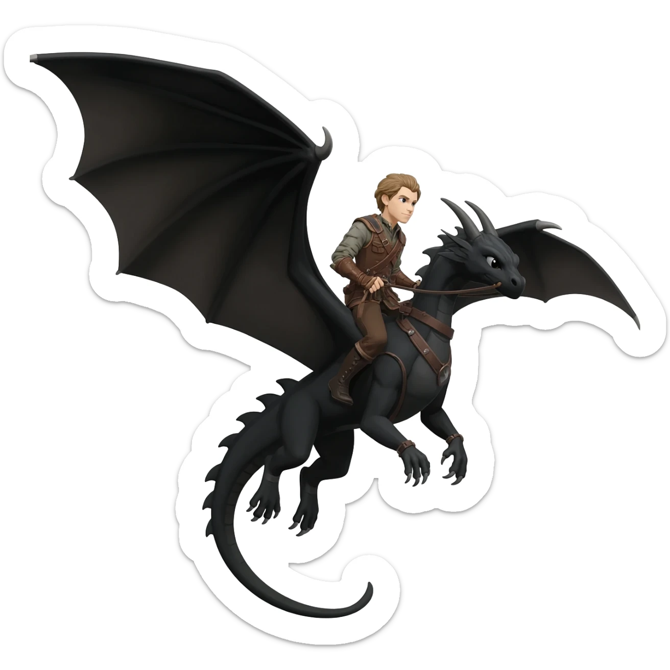 A human  Dragon Rider  on his black dragons back sticker
