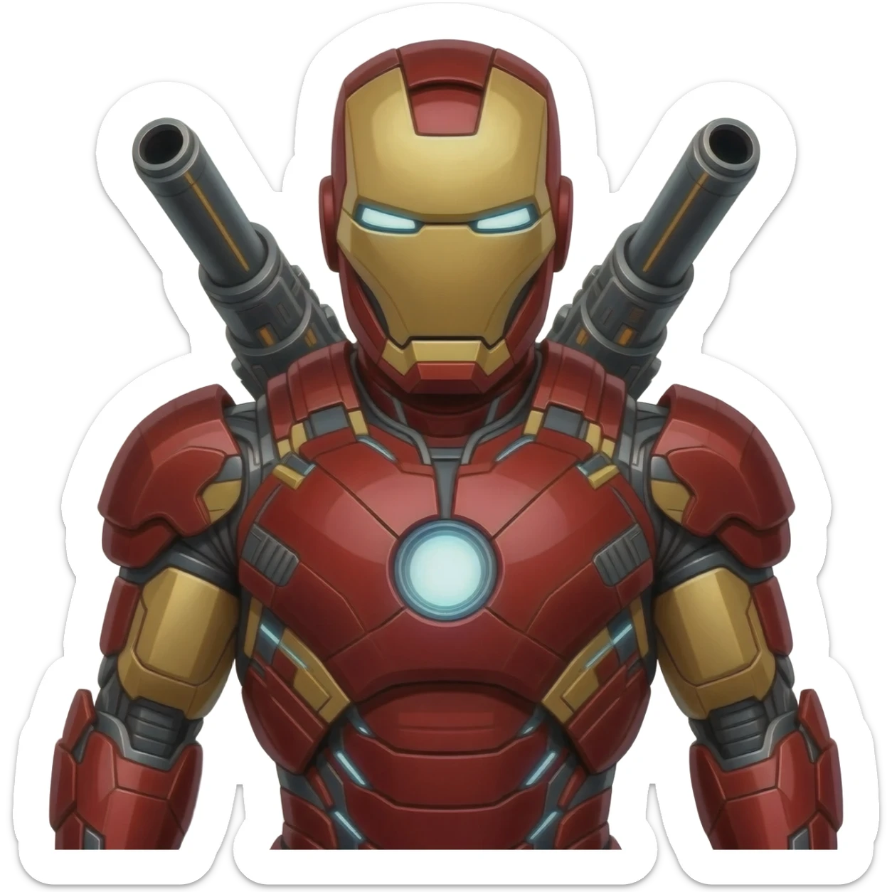 Iron Man avec tous ses équipements et des gigas canons autour de lui sticker