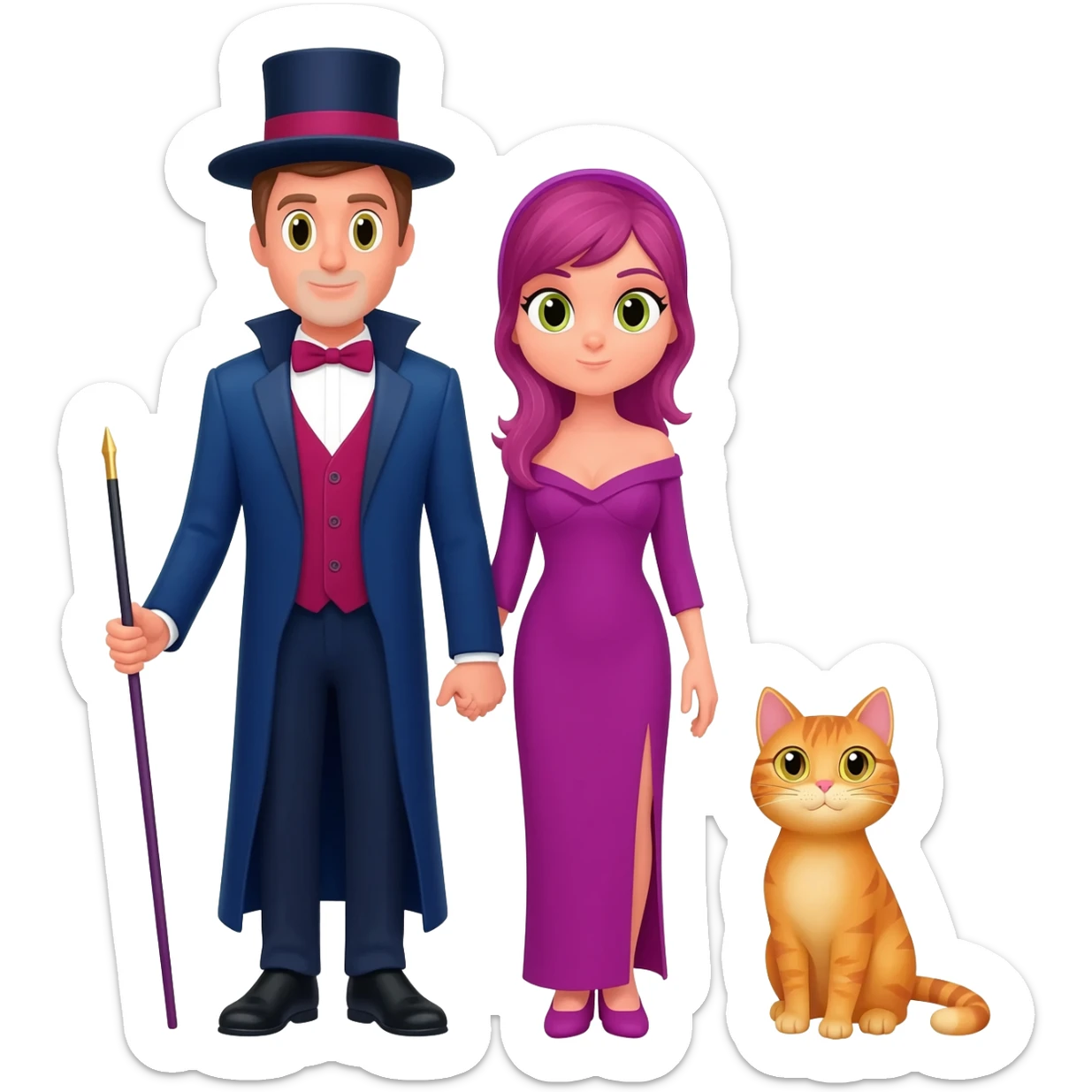 magician couple and their pet cat sticker