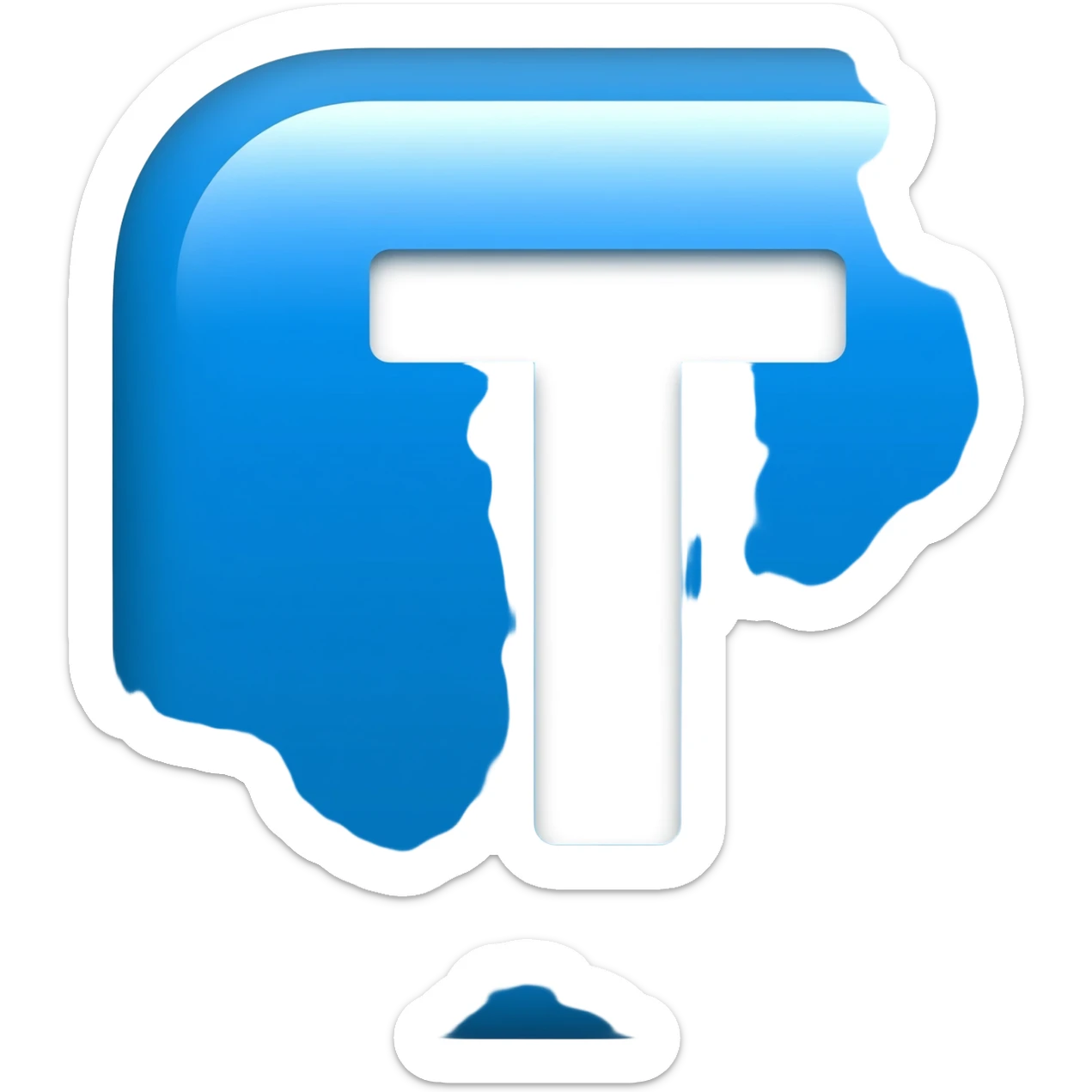 "3D premium,3D rounded-square icon in strong bleu with a beveled edge, bold serif letter 'T' white centered, strong specular highlights, inner glow, 1024x1024, png" sticker