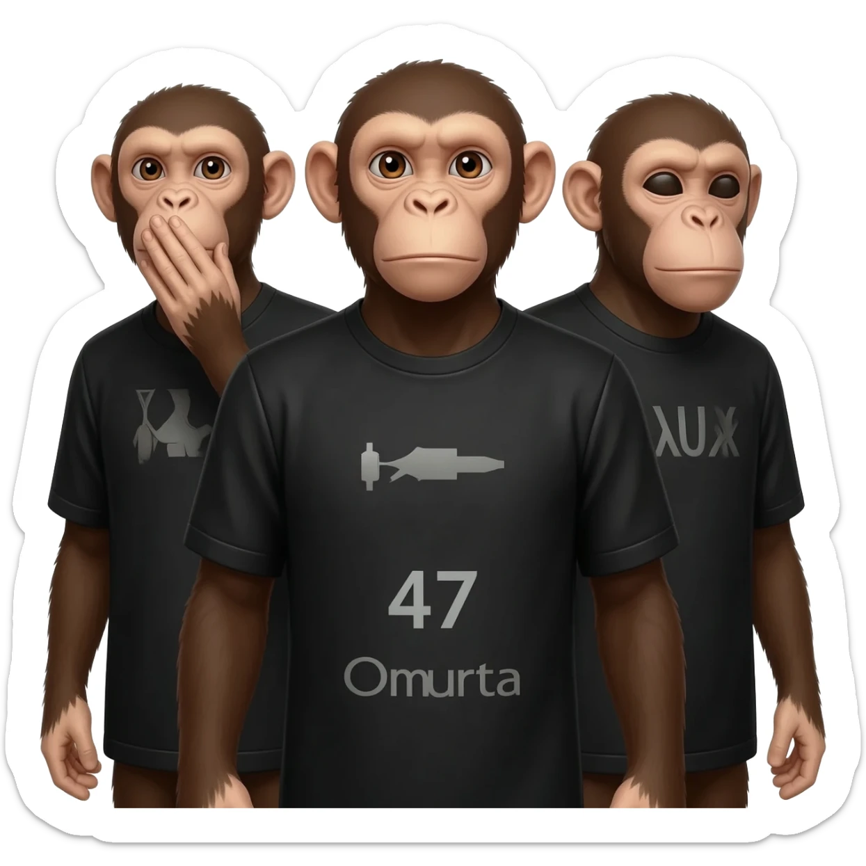 Monkey saying Omerta 47 ! With a black shirt having 3 monkeys one covering his mouth other one  covering his ears and other one covering his eyes sticker