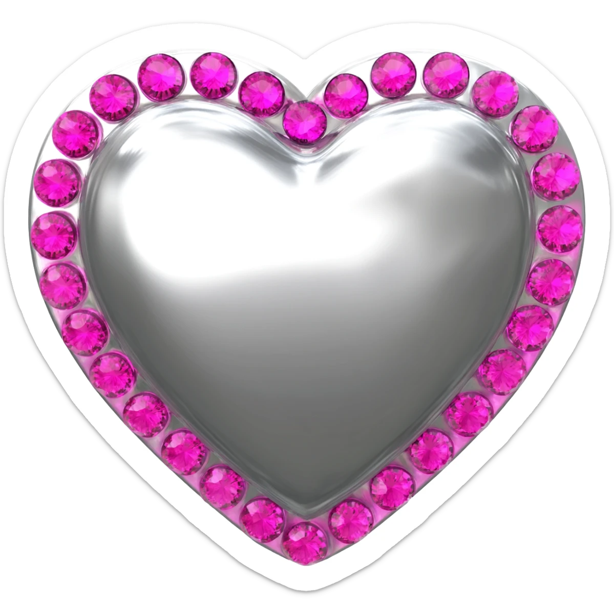 Shiny silver heart with bright pink circle rhinestones tracing along the outline sticker