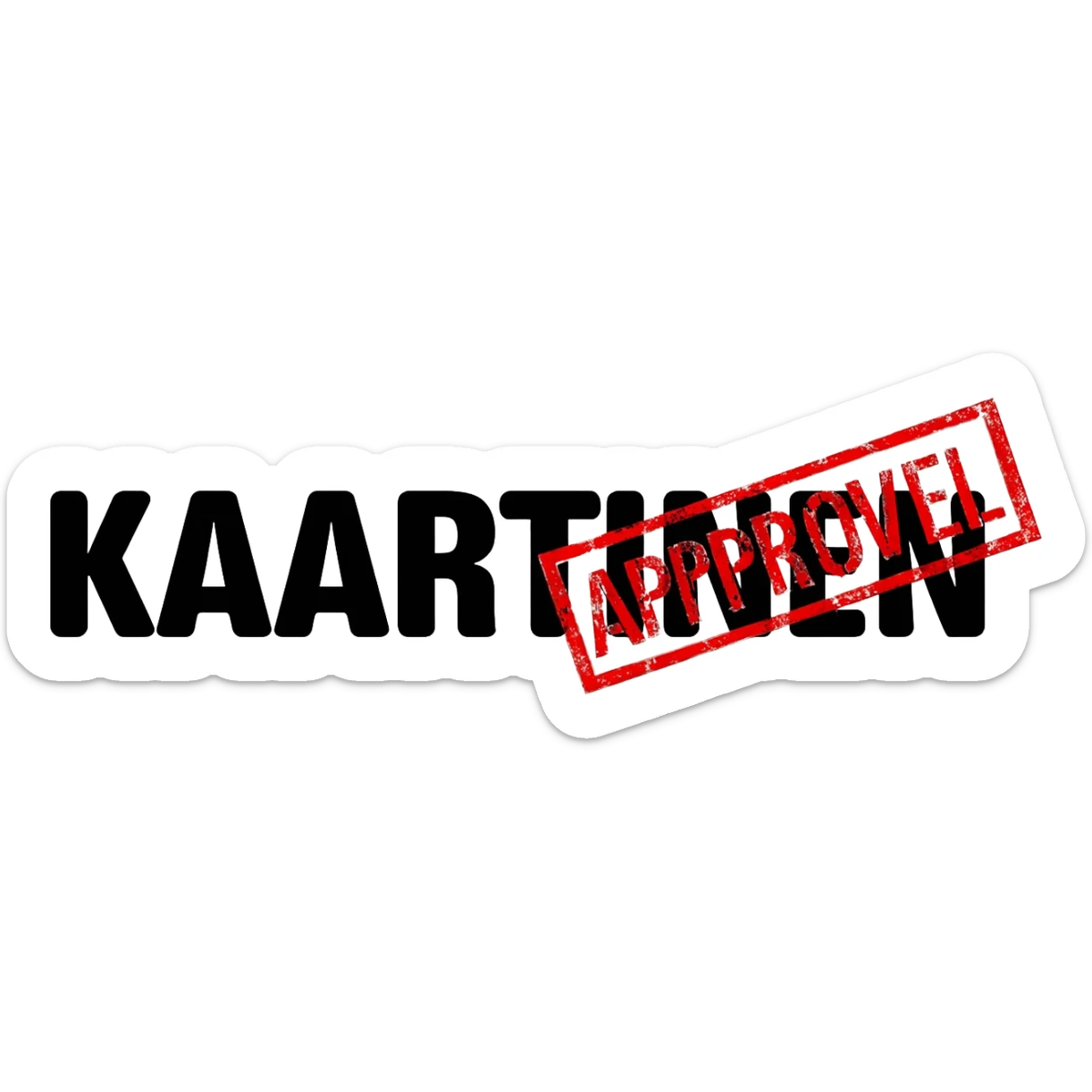 emoji should have text KAARTINEN in bold black letters and over the text at NEN part should be Approves stamp in red sticker