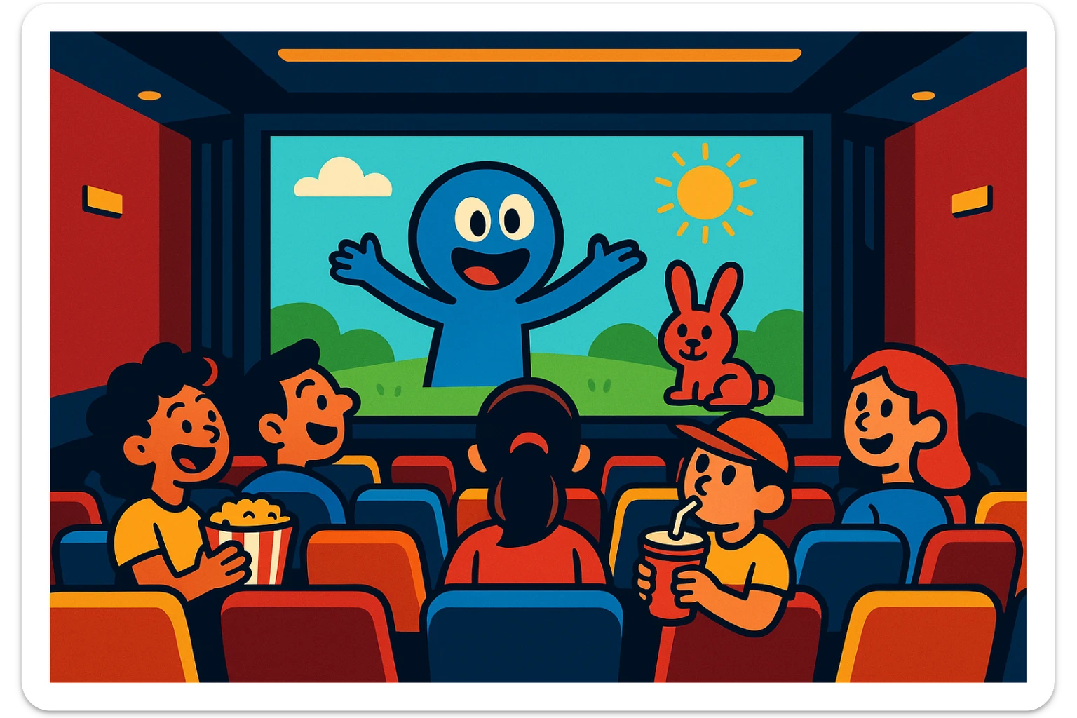 cinema scene, vibrant toon style, colorful, lively, detailed animation sticker