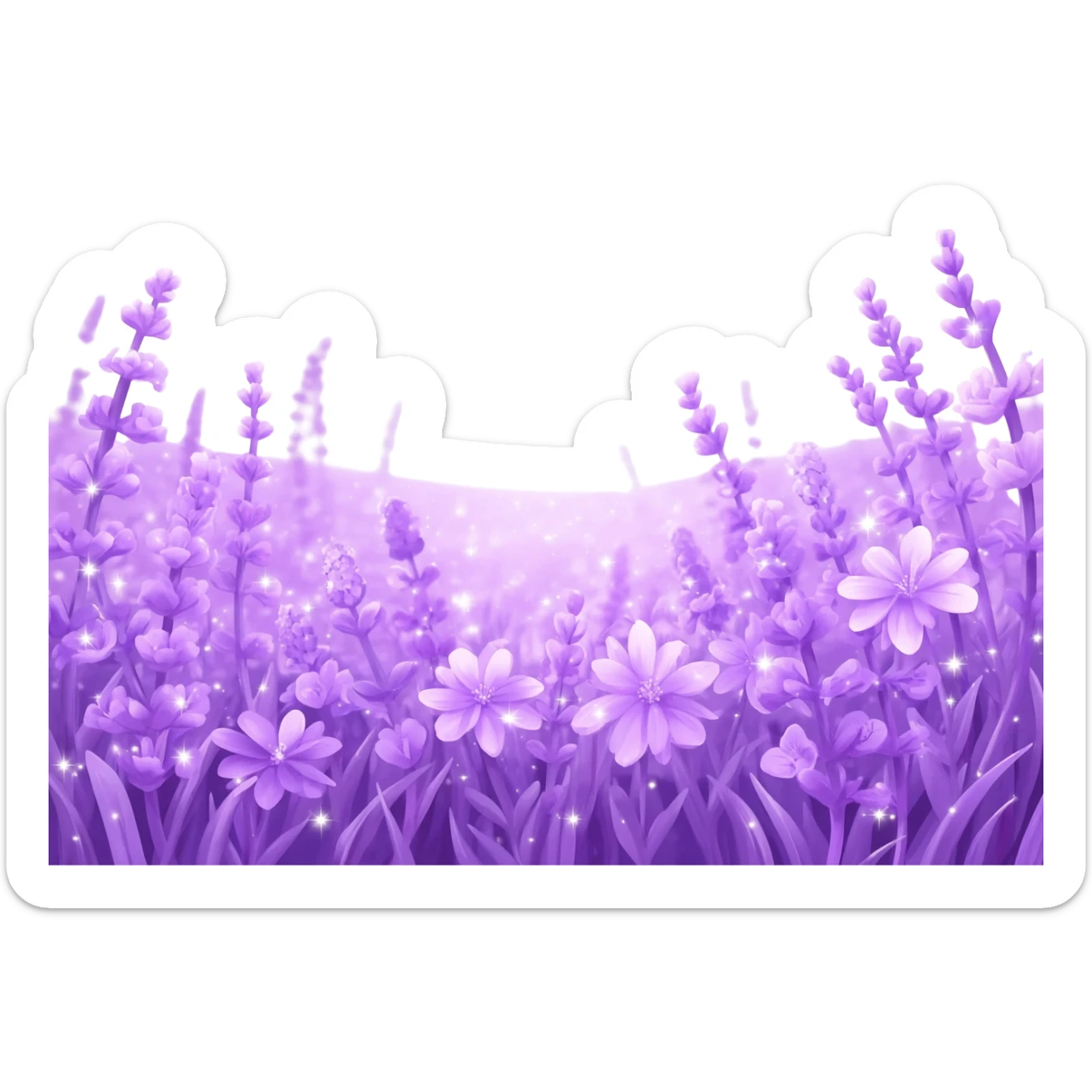 Shiny beautiful glossy purply pastel whitish light sparkly glittery sunny bright lavender lilac flower fields aesthetic scenery  sticker