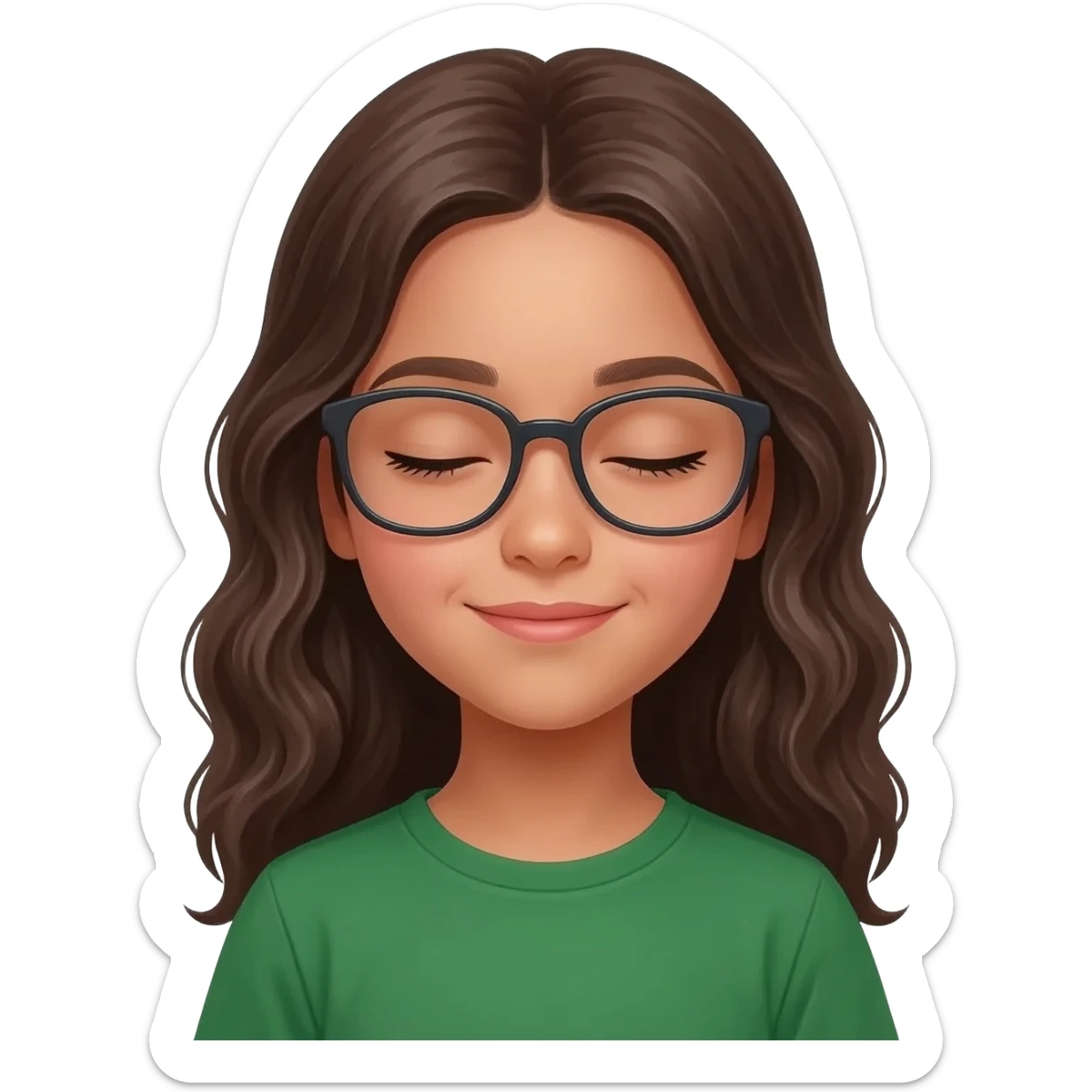 emoji algérienne fille 7 ans mince oeil gauche mi fermé cheveux longs légèrement ondulés avec des lunettes sticker
