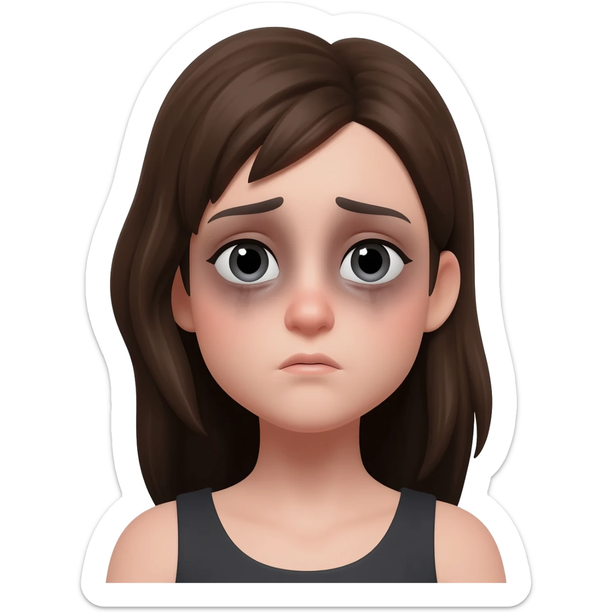 Mirada de una chica cansada con ojeras sticker