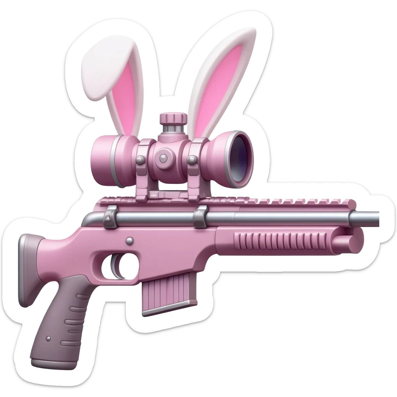 easter theme sniper rifle like with bunny ears and eggs and pink and a tie bow sticker