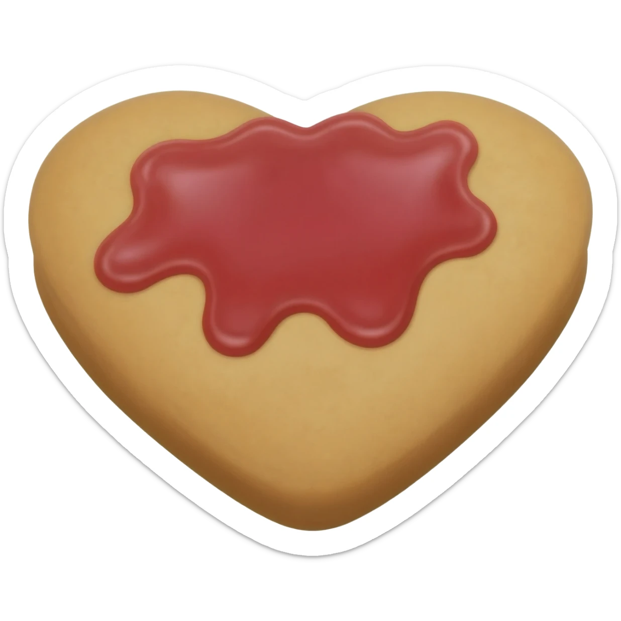 Realistic shortbread cookie in the shape of a heart with light red jelly sticker